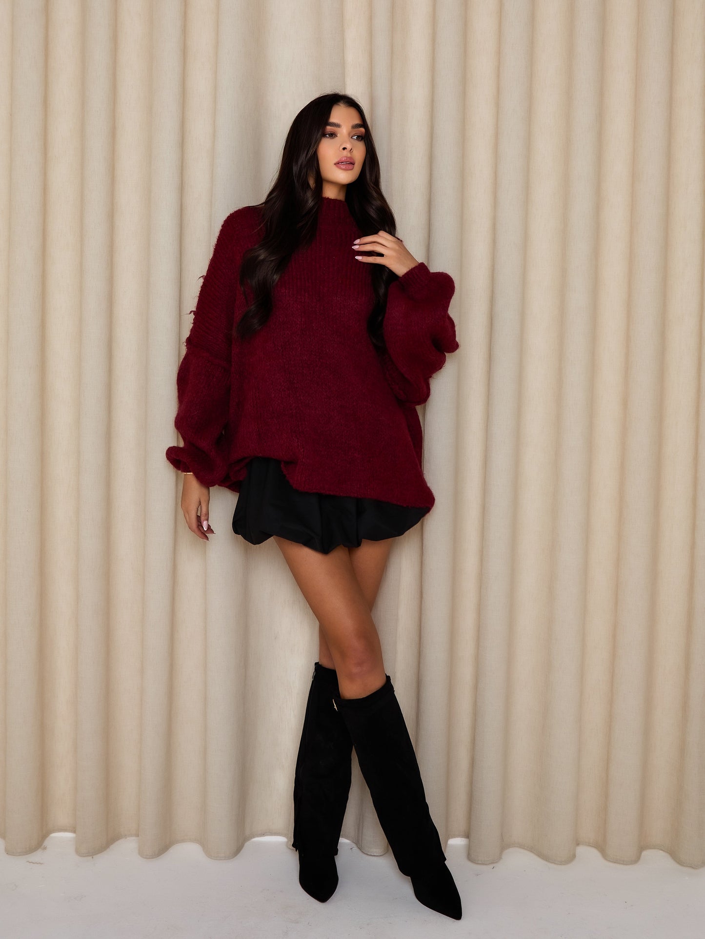 HUNTER Oversized Knitted Jumper In Burgundy