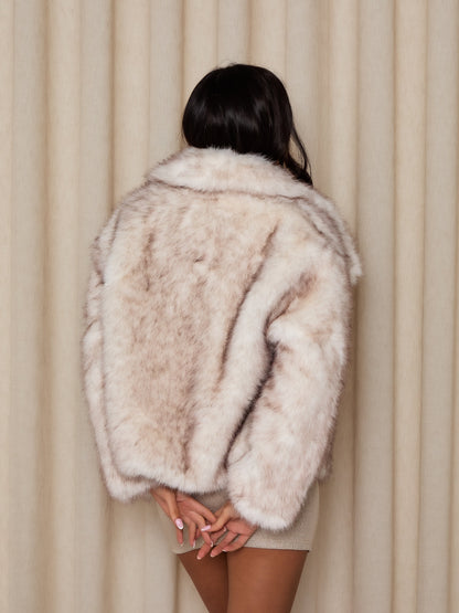 TAWNY Faux Fur Long Sleeved Jacket In Toasted Marshmallow