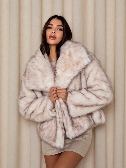 TAWNY Faux Fur Long Sleeved Jacket In Toasted Marshmallow