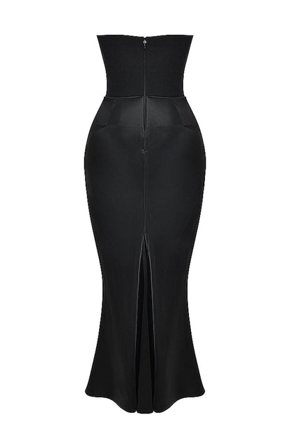 PERSEPHONE BLACK STRAPLESS CORSET MAXI DRESS - Black