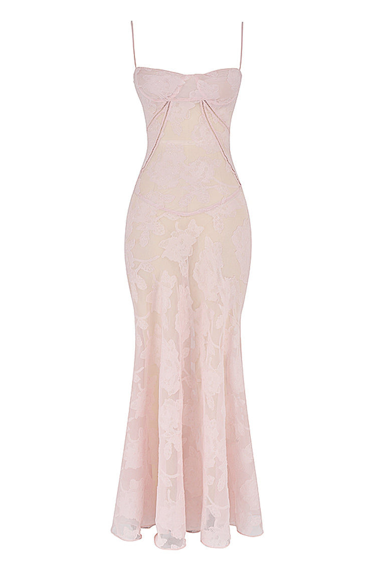 SEREN SOFT PINK FLORAL LACE BACK MAXI DRESS - Pink