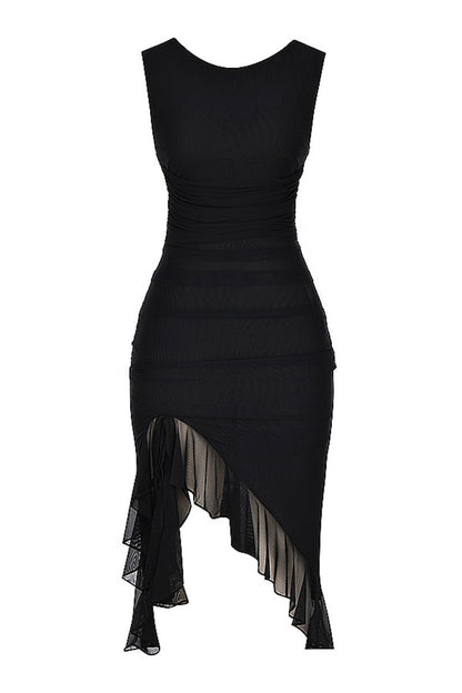 REEMA RUFFLE MIDI DRESS - Black