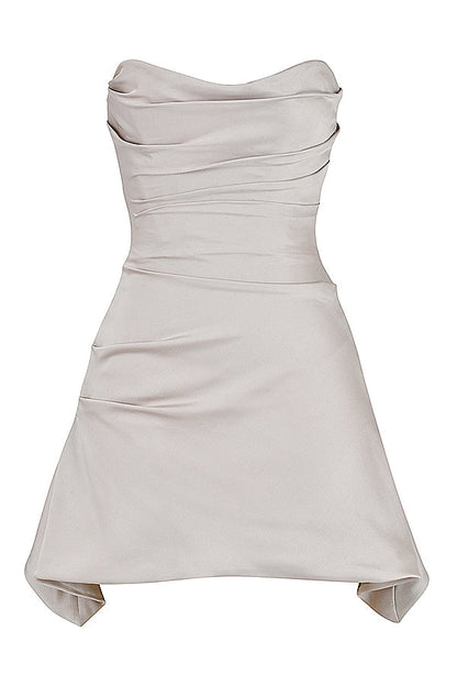 JASMINE OYSTER DRAPED STRAPLESS CORSET MINI DRESS - Beige