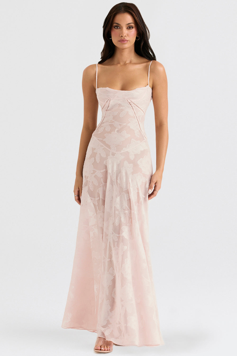 SEREN SOFT PINK FLORAL LACE BACK MAXI DRESS - Pink