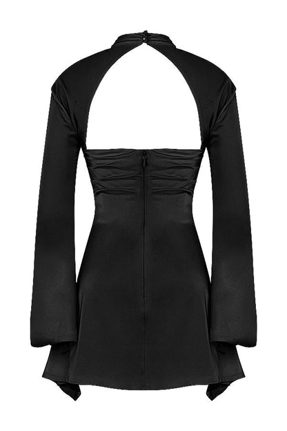 TOIRA BLACK DRAPED CORSET MINI DRESS - Black