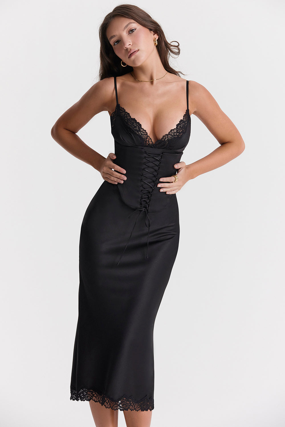 SALMA SATIN SLIP MAXI DRESS - Black