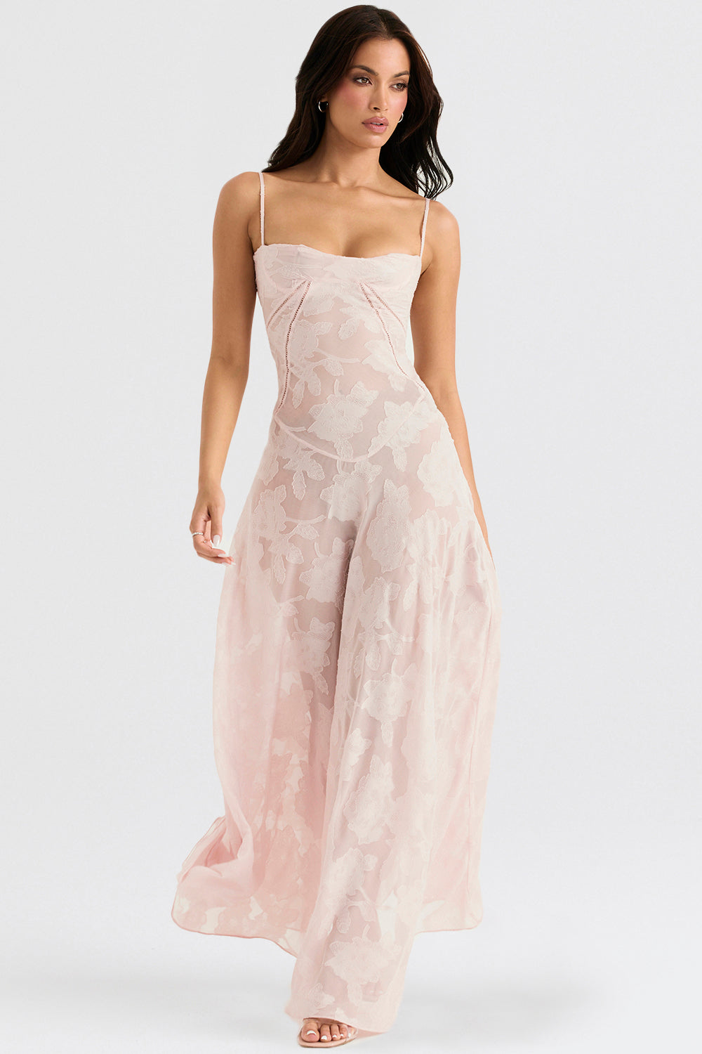 SEREN SOFT PINK FLORAL LACE BACK MAXI DRESS - Pink