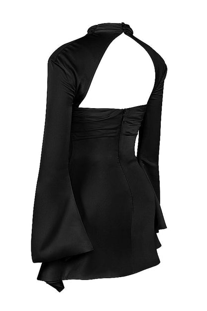 TOIRA BLACK DRAPED CORSET MINI DRESS - Black