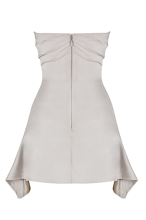 JASMINE OYSTER DRAPED STRAPLESS CORSET MINI DRESS - Beige