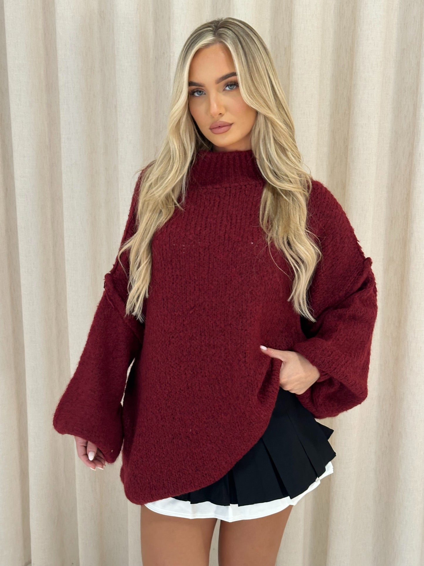 HUNTER Oversized Knitted Jumper In Burgundy