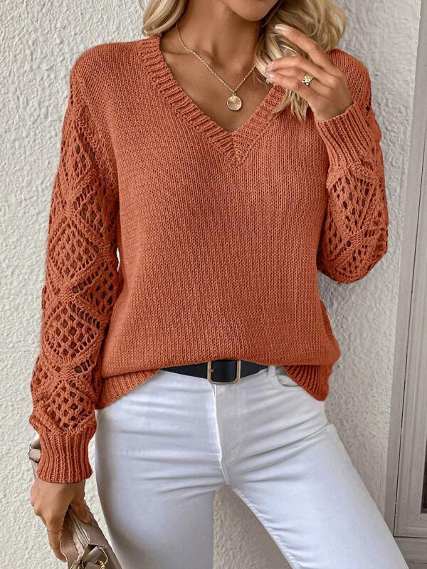 STACEY | SCANDINAVIAN HOLLOW KNIT V-NECK SWEATER