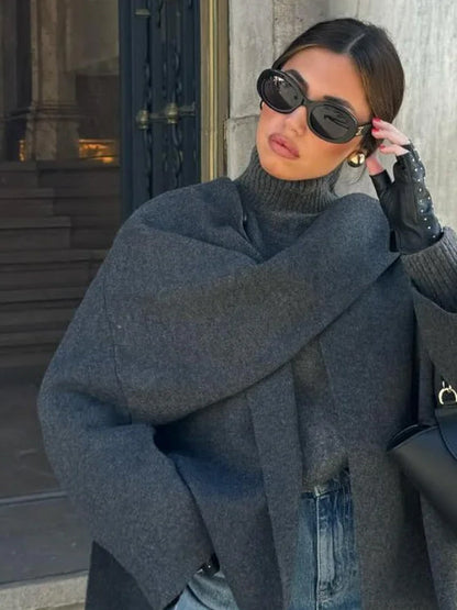 Asymmetric Knit Coat with Scarf