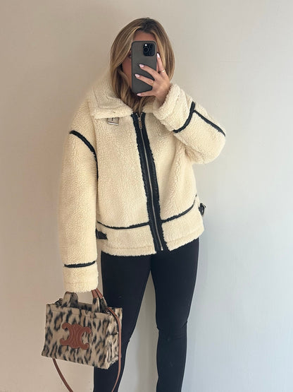 TEDDY Shearling Aviator Jacket In Monochrome