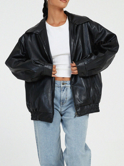 Alana Oversized Drop Shoulder Faux Leather Jacket