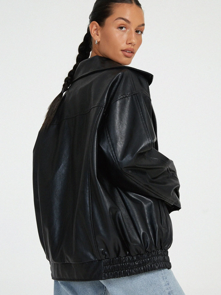 Alana Oversized Drop Shoulder Faux Leather Jacket