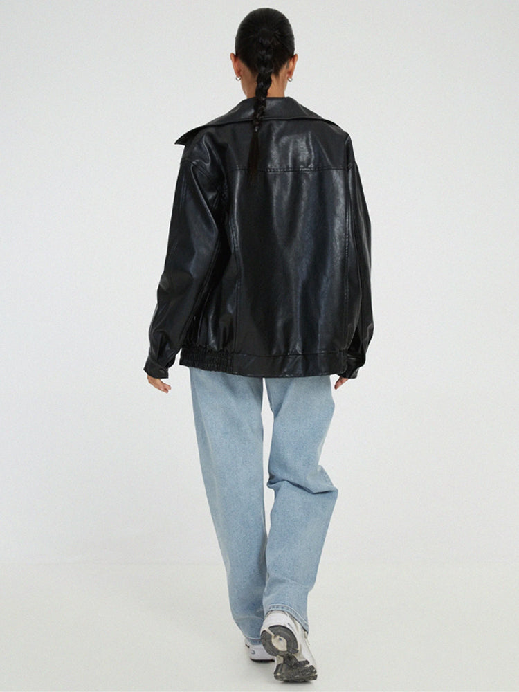 Alana Oversized Drop Shoulder Faux Leather Jacket