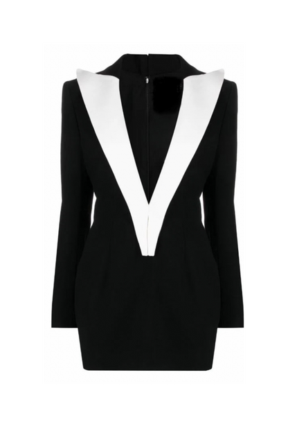 MONA contrasting lapels long sleeve mini dress - Black