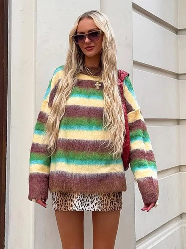 Multicolor Oversized Striped Pullover Sweater