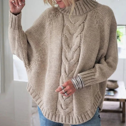 Soft Poncho with Ribbed Neck Detail