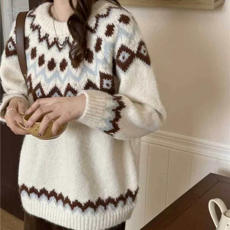 Casual Oversized Fair Isle Knit Sweater