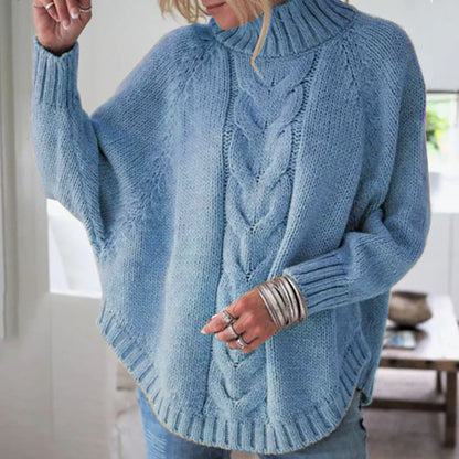 Soft Poncho with Ribbed Neck Detail