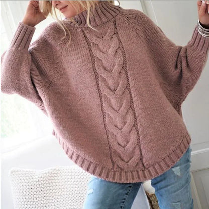 Soft Poncho with Ribbed Neck Detail