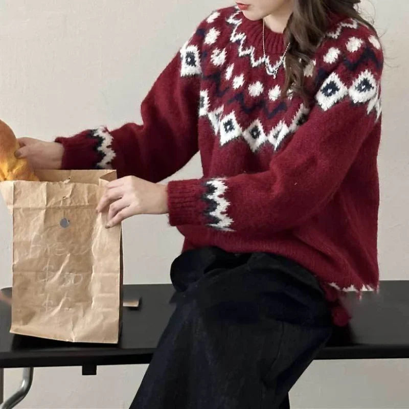 Casual Oversized Fair Isle Knit Sweater