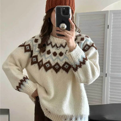 Casual Oversized Fair Isle Knit Sweater