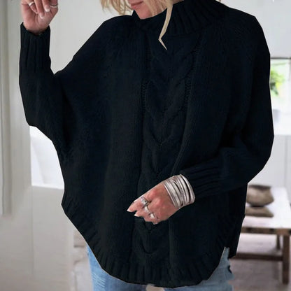 Soft Poncho with Ribbed Neck Detail