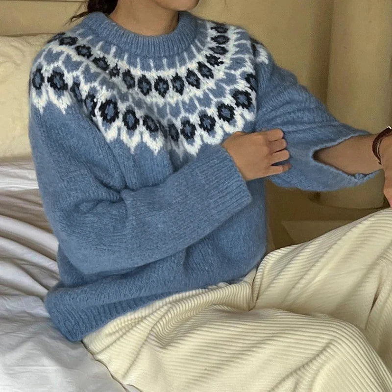 Crew Neck Fair Isle Knit Sweater