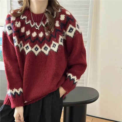 Casual Oversized Fair Isle Knit Sweater