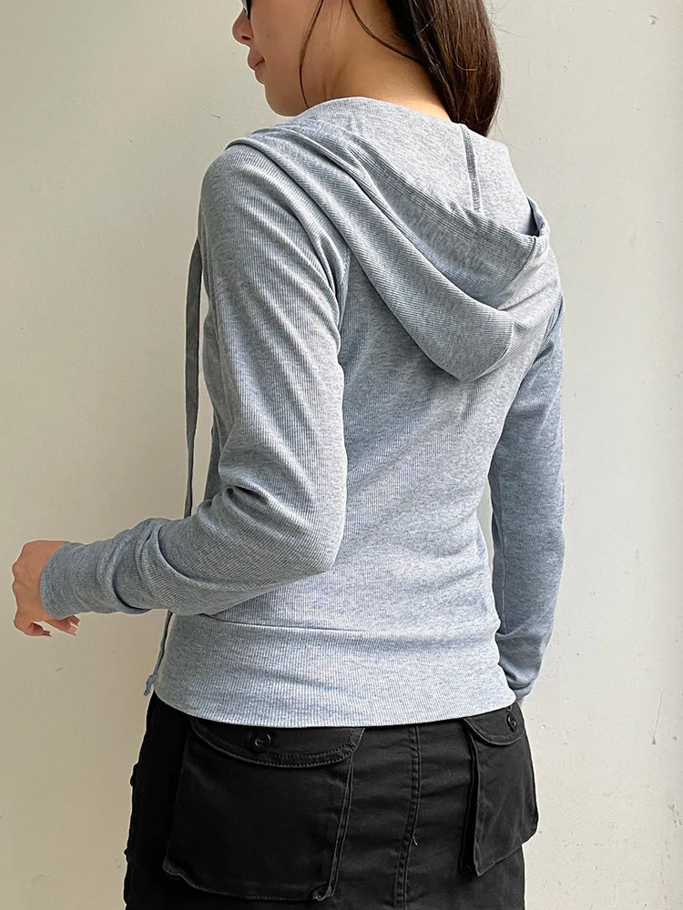 Casual Zip-Up Hooded Sweatshirt with Front Pockets