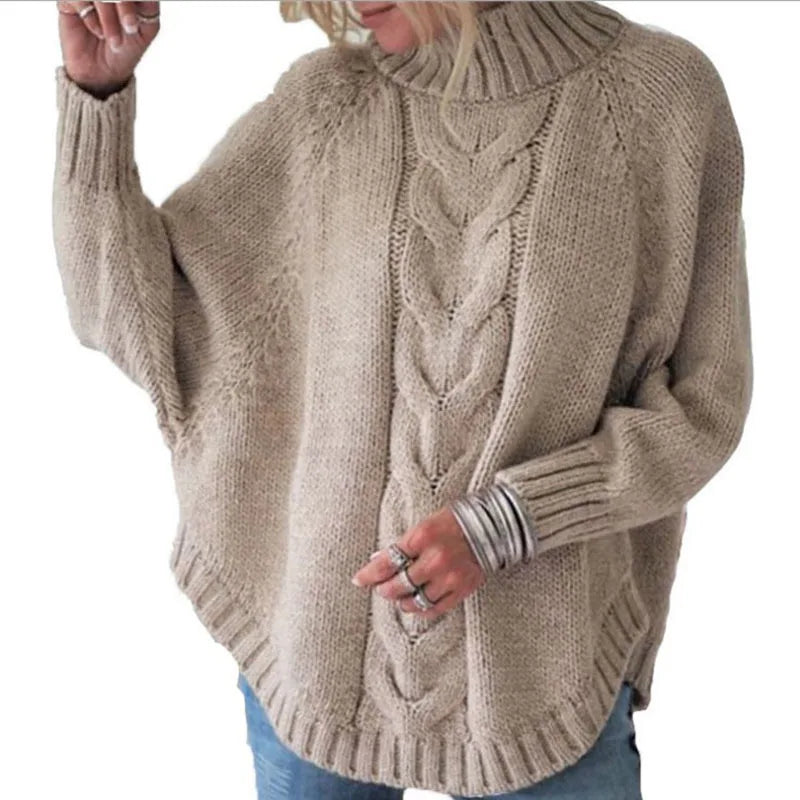 Soft Poncho with Ribbed Neck Detail