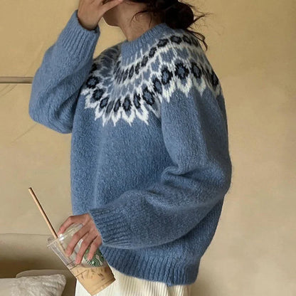 Crew Neck Fair Isle Knit Sweater