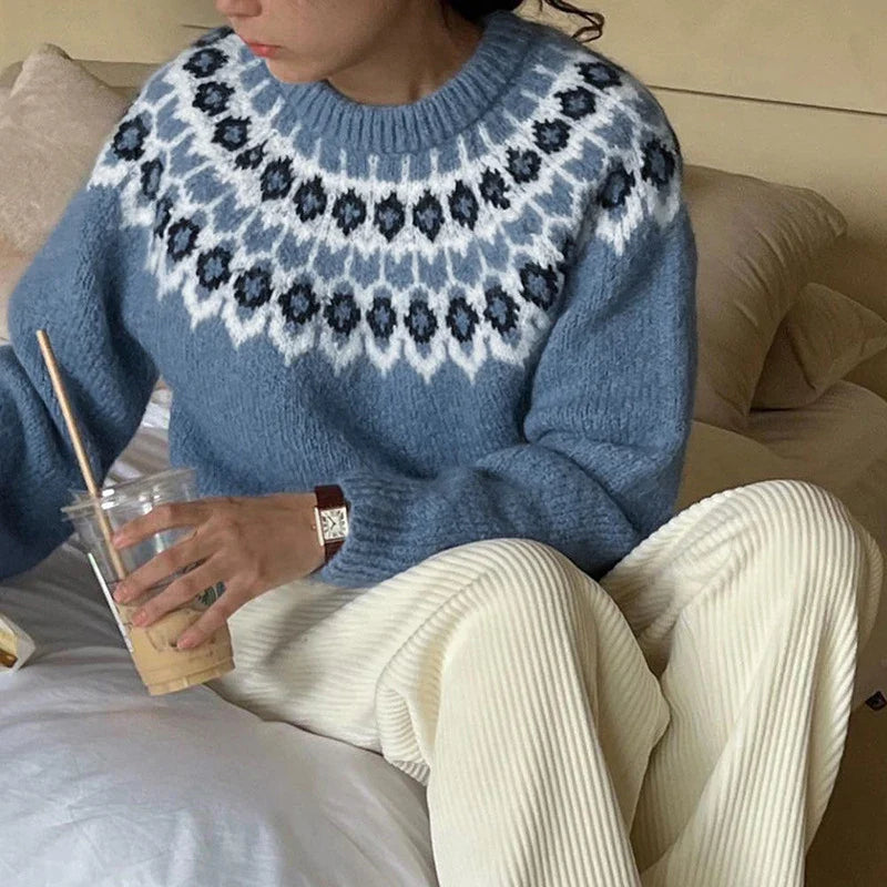 Crew Neck Fair Isle Knit Sweater