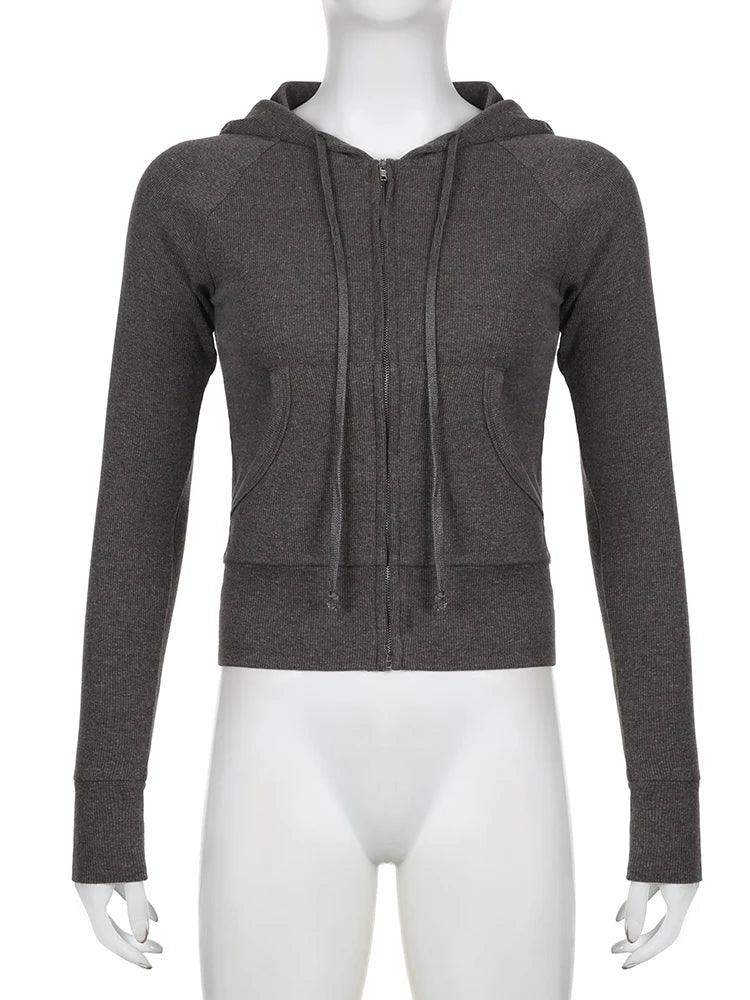 Casual Zip-Up Hooded Sweatshirt with Front Pockets