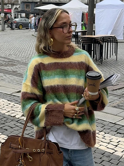 Multicolor Oversized Striped Pullover Sweater