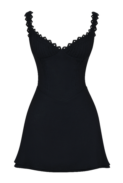 TILLY PIN TUCK MINI DRESS - Jet Black