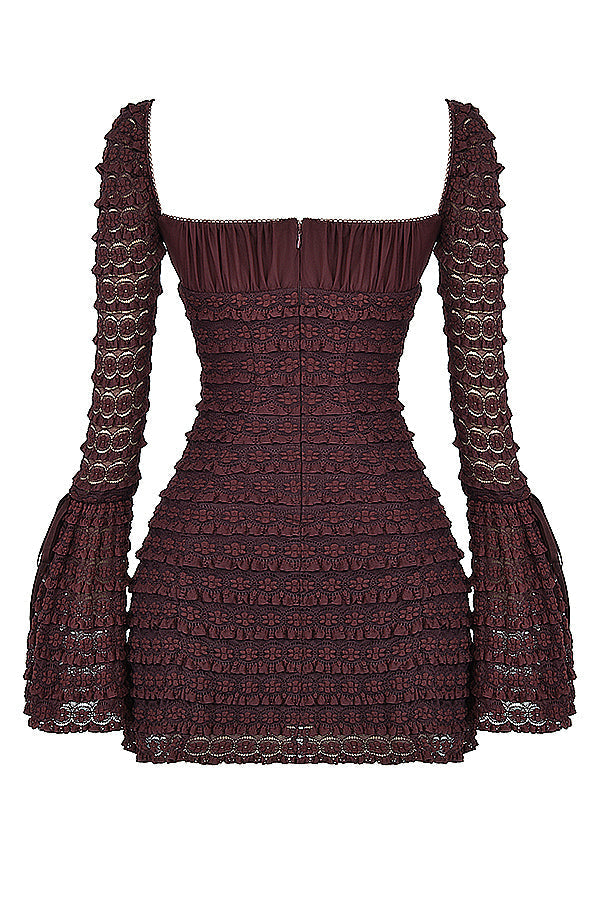 MARISA ESPRESSO LACE MINI  DRESS - Dark Brown