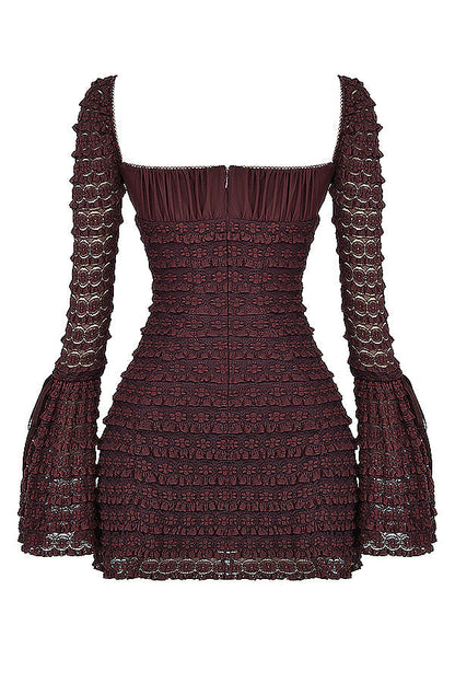 MARISA ESPRESSO LACE MINI  DRESS - Dark Brown