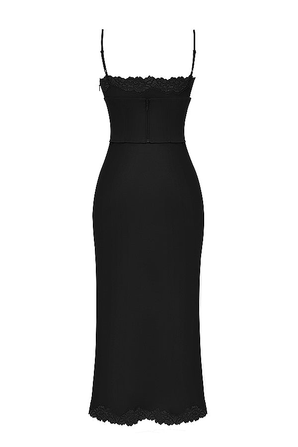 SALMA SATIN SLIP MAXI DRESS - Black