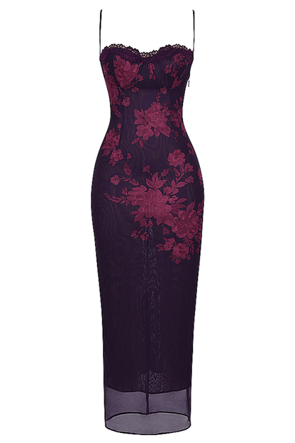 AIZA GRAPE FLORAL PRINT MAXI DRESS - Dark Purple