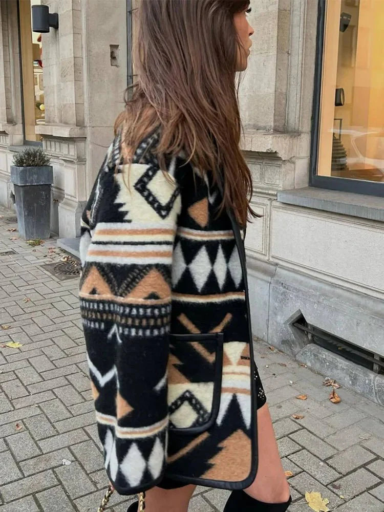 Aztec Patterned Wool Coat