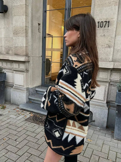 Aztec Patterned Wool Coat