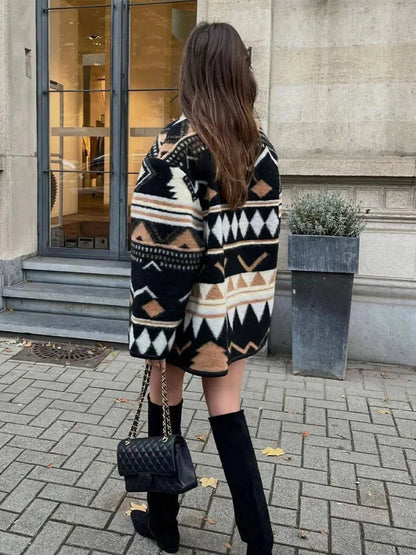 Aztec Patterned Wool Coat