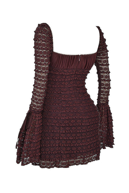 MARISA ESPRESSO LACE MINI  DRESS - Dark Brown