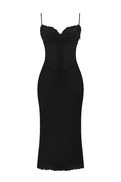 SALMA SATIN SLIP MAXI DRESS - Black