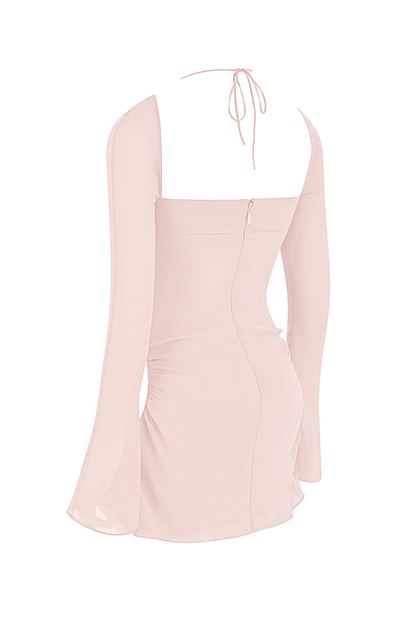 BABY PINK QUARTZ CHIFFON CUTOUT HALTER MINI DRESS - Light pink