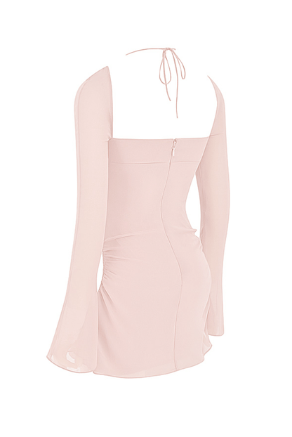 BABY PINK QUARTZ CHIFFON CUTOUT HALTER MINI DRESS - Light pink