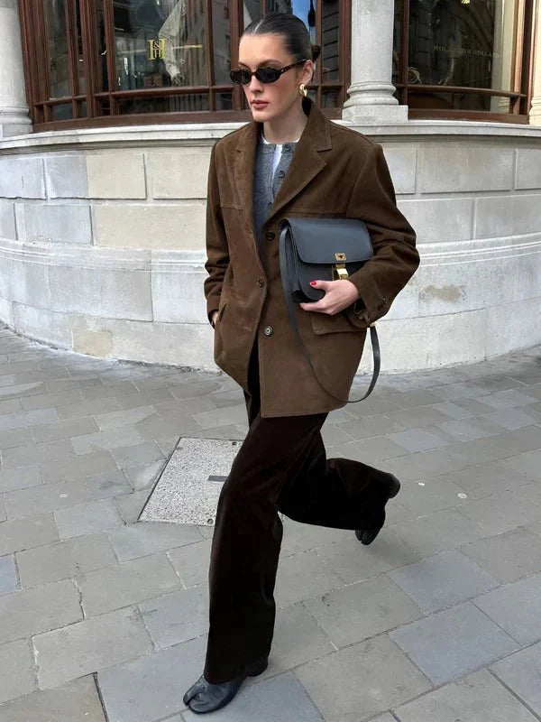 Brown Suede Buttoned Jacket